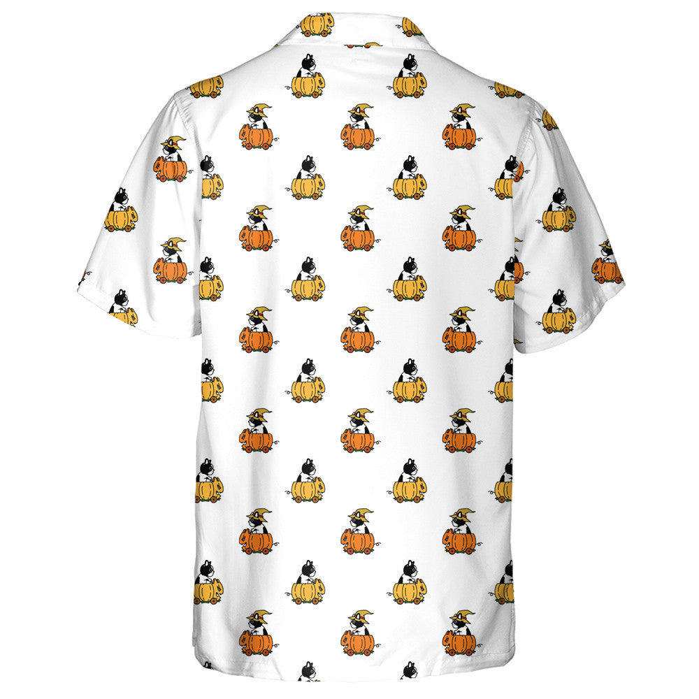 Bulldog Oíche Shamhna Pumpkin Car Riding Madrín Cailleach Léine Haváís, Bronntanas Léine Haváís, Bronntanas Nollag