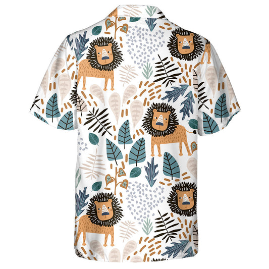 Sad Lion And Tropical Leaves On White Background Hawaiian Shirt, Hawaiian Shirt Gift, Christmas Gift