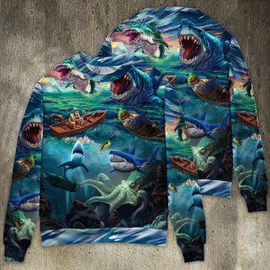 Fishing Shark Crazy Art Style Ugly Christmas Sweater, Christmas Gift, Gift Christmas 2024