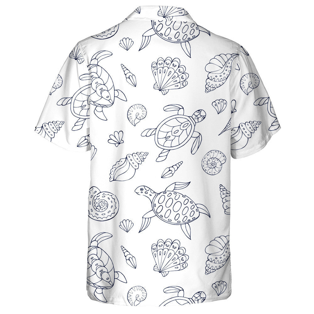 Sketch Of Turtles Starfish And Sea Shells Hawaiian Shirt, Hawaiian Shirt Gift, Christmas Gift
