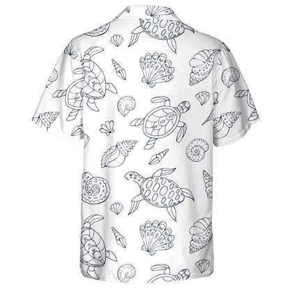 Sketch Of Turtles Starfish And Sea Shells Hawaiian Shirt, Hawaiian Shirt Gift, Christmas Gift