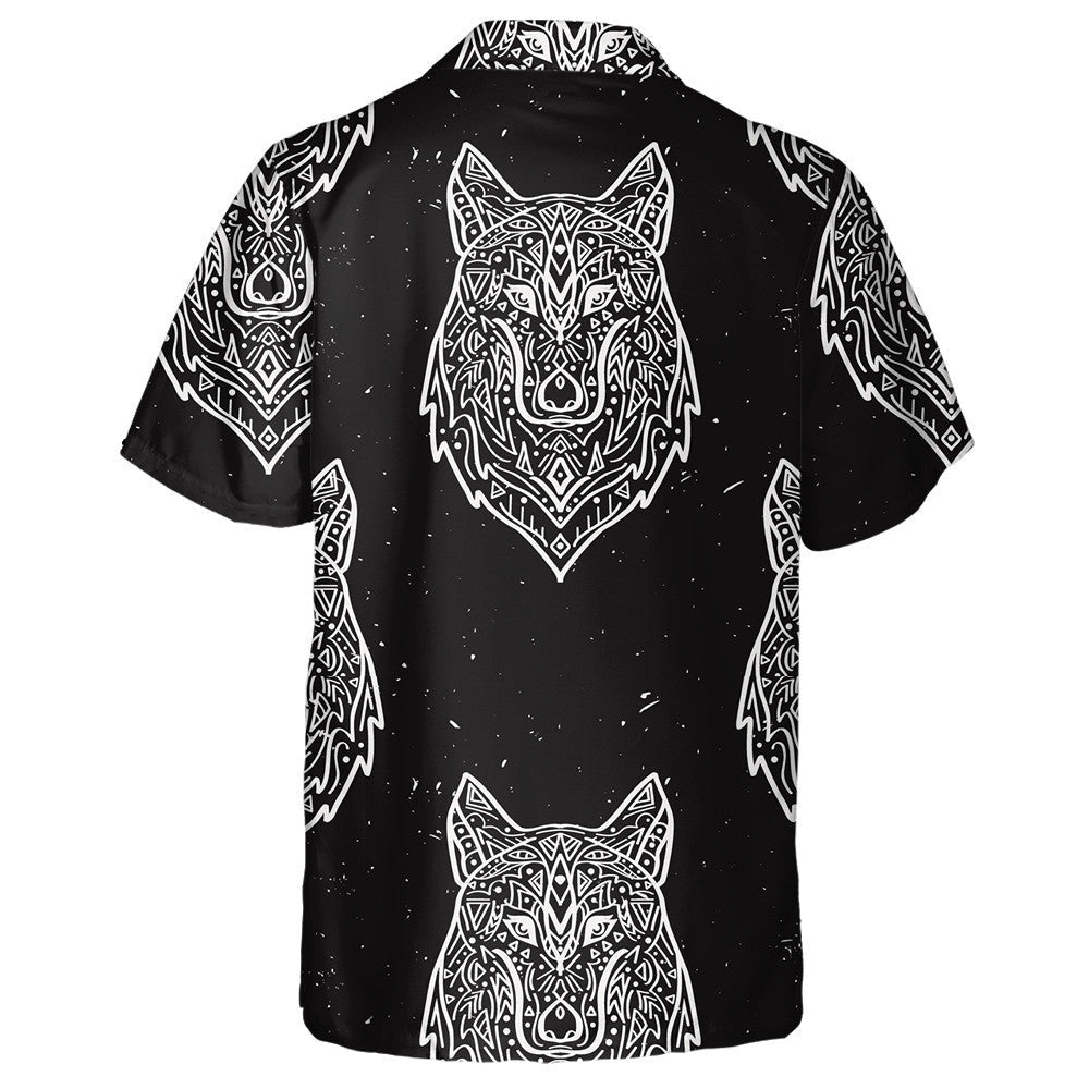 Tribal Style Wolf With Ethnic Ornaments Hawaiian Shirt,Hawaiian Shirt Gift, Christmas Gift
