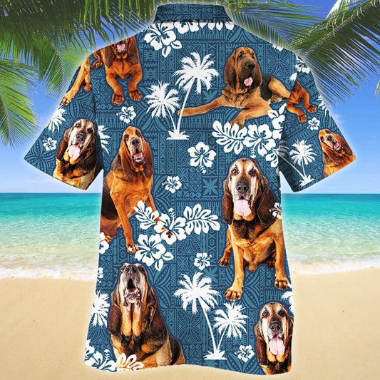 Tongue Out Bloodhound Dog Blue Tribal Pattern Hawaiian Shirt, Hawaiian Shirt Gift, Christmas Gift
