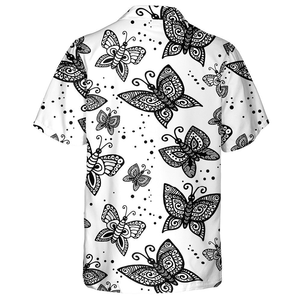 Black And White Illustration Of Beautiful Butterflies Hawaiian Shirt, Hawaiian Shirt Gift, Christmas Gift