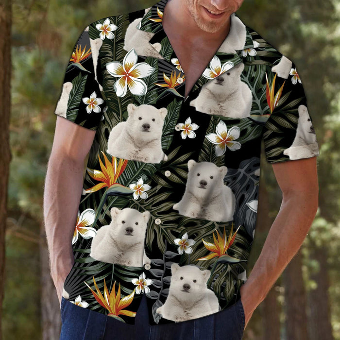 Fluffy Polar Bear Tropical Plants Pattern Hawaiian Shirt,Hawaiian Shirt Gift, Christmas Gift