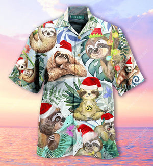 Cute Sloth In Forest And Christmas Vintage Style Design Hawaiian Shirt, Hawaiian Shirt Gift, Christmas Gift