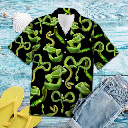 Great Green Snake In Black Hawaiian Shirt,Hawaiian Shirt Gift, Christmas Gift