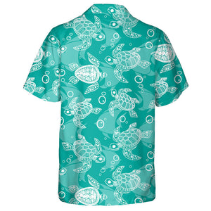 Abstract White Turtle Fish And Bubbles Hawaiian Shirt, Hawaiian For Gift