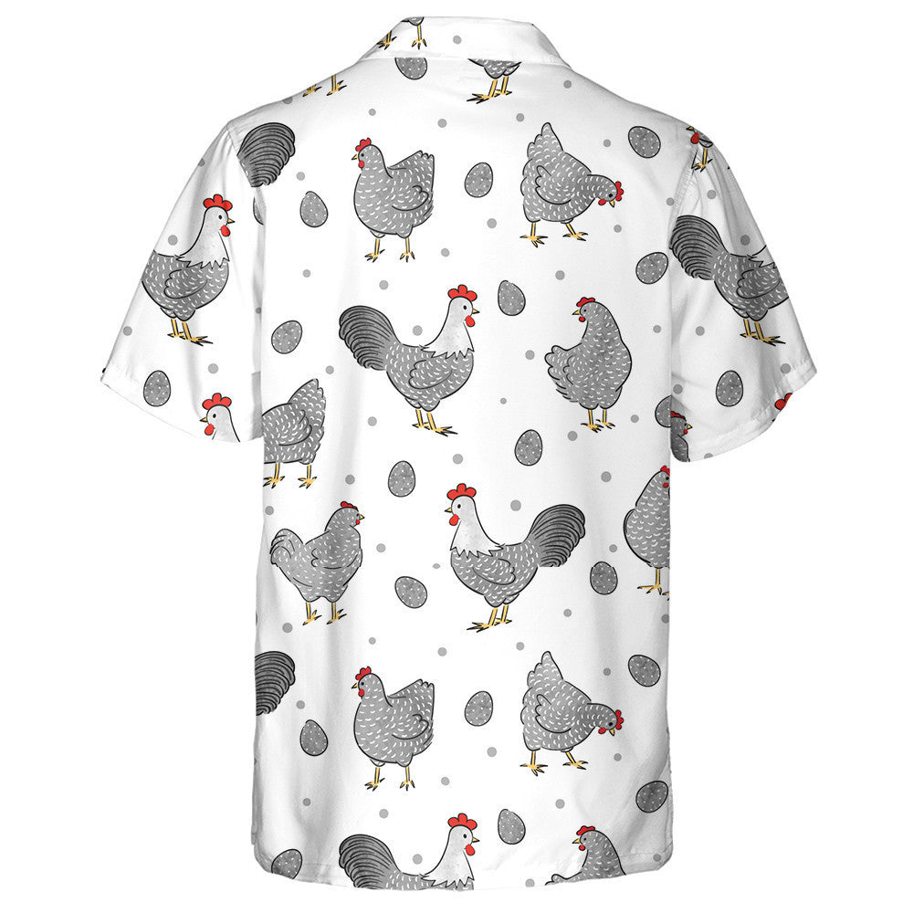 Gray Chicken Hens And Roostrers With Eggs Hawaiian Shirt, Hawaiian Shirt Gift, Christmas Gift