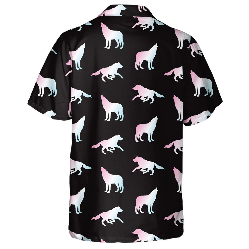 Holographic Wolf Silhouette Isolated On Black Background Hawaiian Shirt, Hawaiian Shirt Gift, Christmas Gift