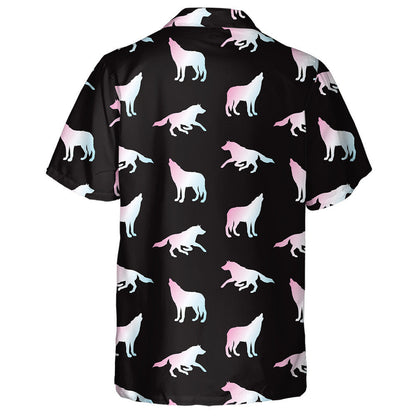 Holographic Wolf Silhouette Isolated On Black Background Hawaiian Shirt, Hawaiian Shirt Gift, Christmas Gift