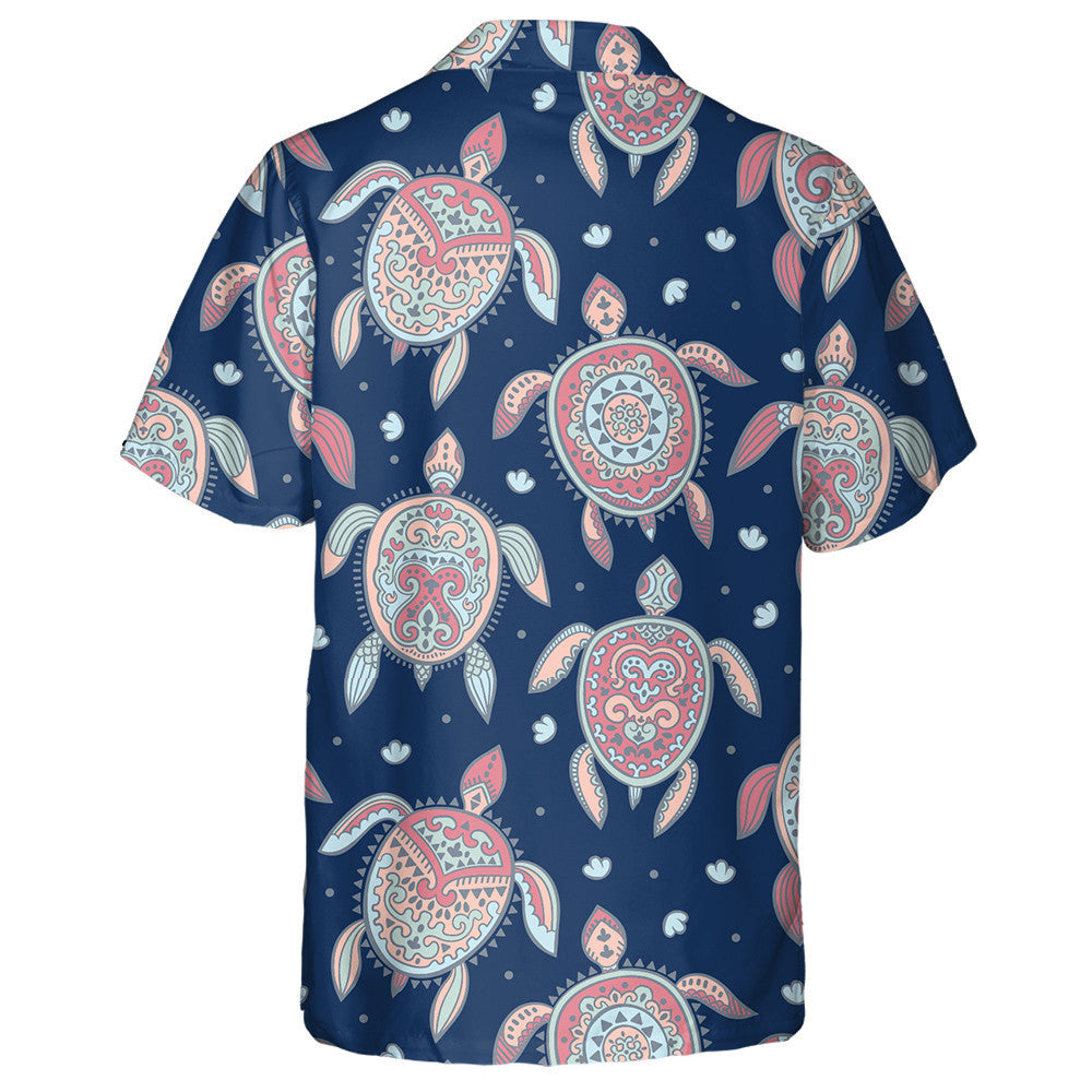 Colorful Style Tribal Turtle And Sea Waves Hawaiian Shirt, Hawaiian Shirt Gift, Christmas Gift