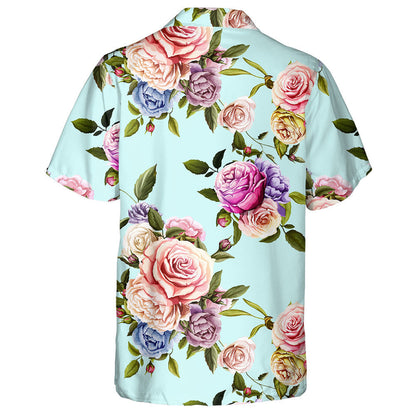 Colorful Rose Peony Branches Beautiful Flowers Themed Design Hawaiian Shirt, Hawaiian Shirt Gift, Christmas Gift