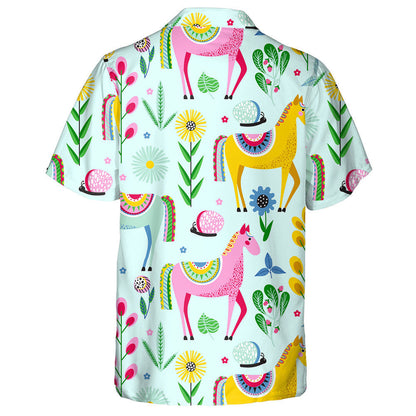 Multicolor Horses And Flowers On A Blue Background Hawaiian Shirt, Hawaiian Shirt Gift, Christmas Gift