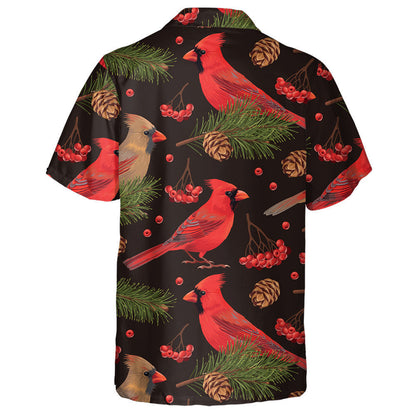Hand Drawn Red Cardinal Bird And Spruce Hawaiian Shirt, Hawaiian Shirt Gift, Christmas Gift
