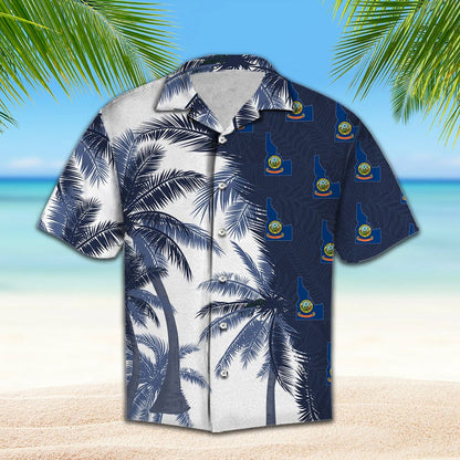 Idaho Flag With Palm Trees Design Hawaiian Shirt, Hawaiian For Gift
