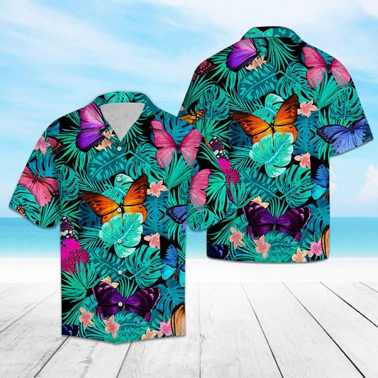 Colorful Butterflies Tropical Jungle Design Hawaiian Shirt, Hawaiian For Gift