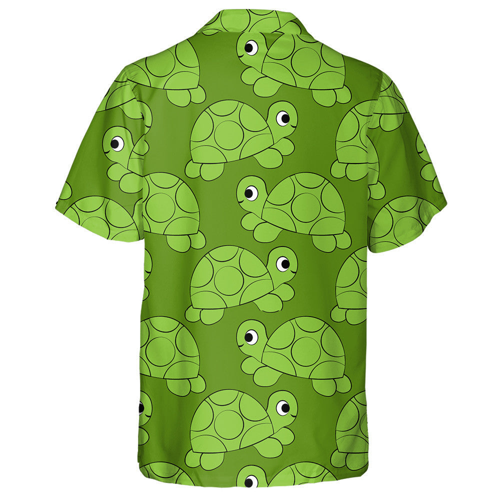 Outline Green Cute Turtle On Dark Green Hawaiian Shirt, Hawaiian Shirt Gift, Christmas Gift