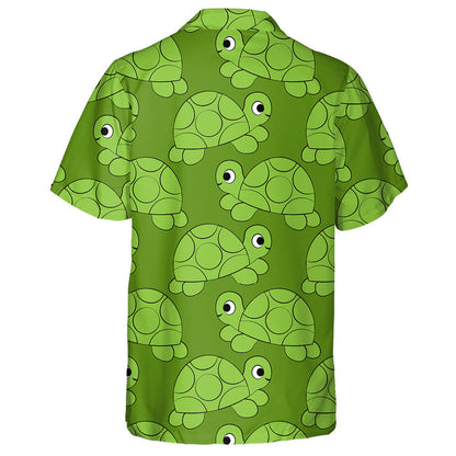 Outline Green Cute Turtle On Dark Green Hawaiian Shirt, Hawaiian Shirt Gift, Christmas Gift