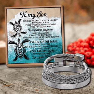 Dad To Son - Proud Of The Man Roman Numeral Bracelet Set