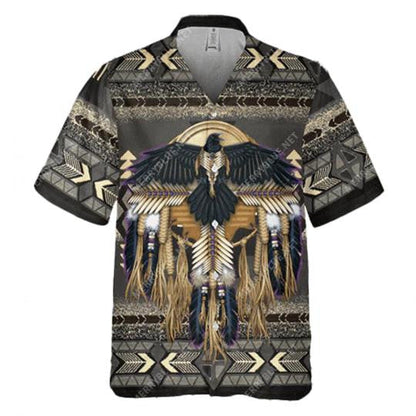 Native American Pattern Black Bird Spirit Hawaiian Shirt,Hawaiian Shirt Gift, Christmas Gift