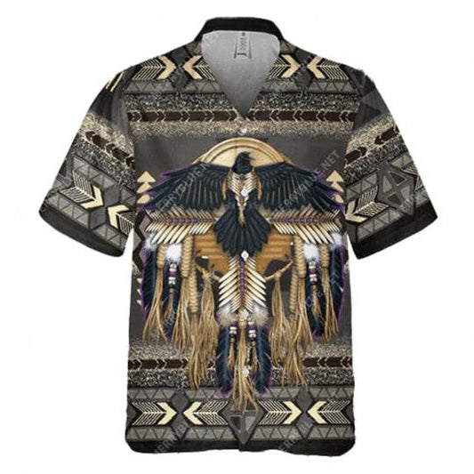 Native American Pattern Black Bird Spirit Hawaiian Shirt,Hawaiian Shirt Gift, Christmas Gift