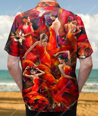 Rinceoirí Flamenco Léinte Gearr Muinchille Unisex Léinte Trópaiceacha an tSamhraidh Léinte Crazy Haváíais Léine Haváís Patrún_ Léine haváíais Bronntanas, Bronntanas Nollag