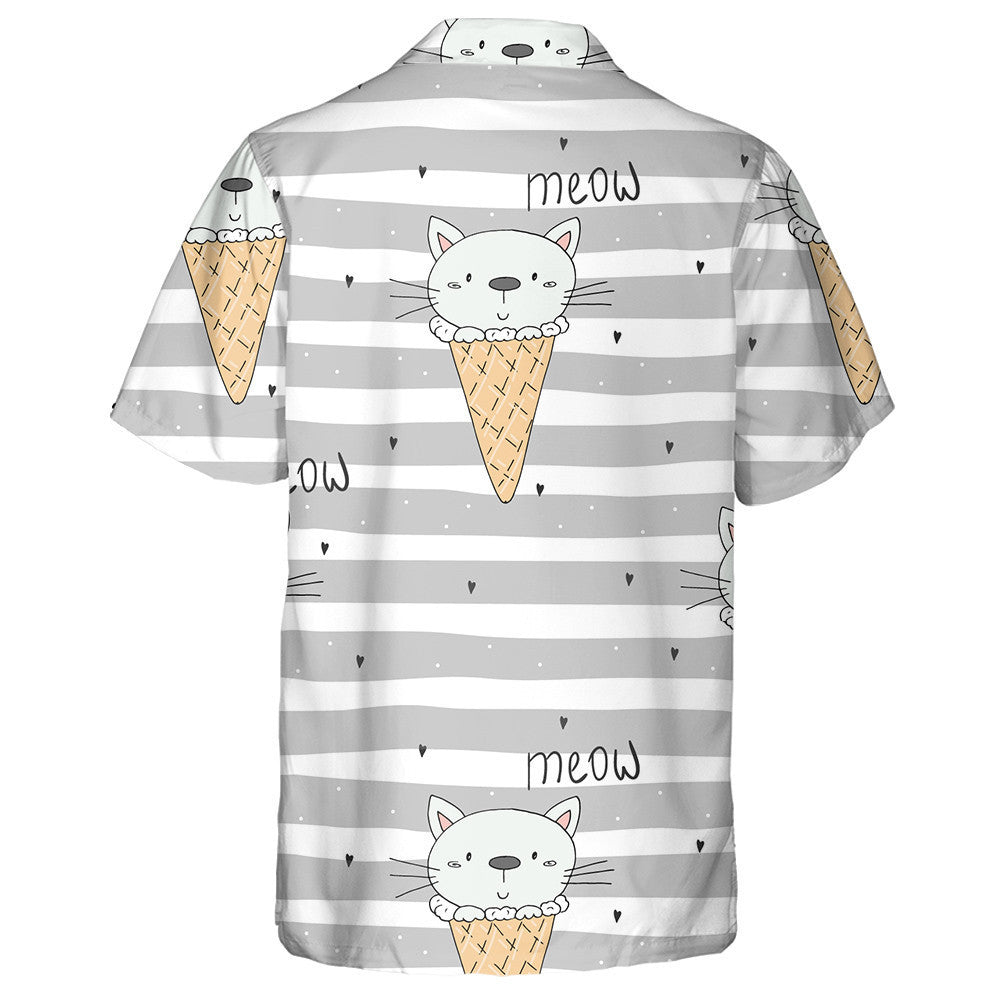 Ice Cream With Cute Grey Cat Hawaiian Shirt, Hawaiian For Gift
