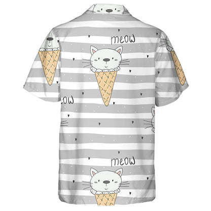 Ice Cream With Cute Grey Cat Hawaiian Shirt, Hawaiian For Gift