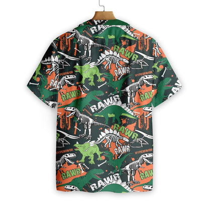 Green And White Dinosaur Pattern Hawaiian Shirt,Hawaiian Shirt Gift, Christmas Gift