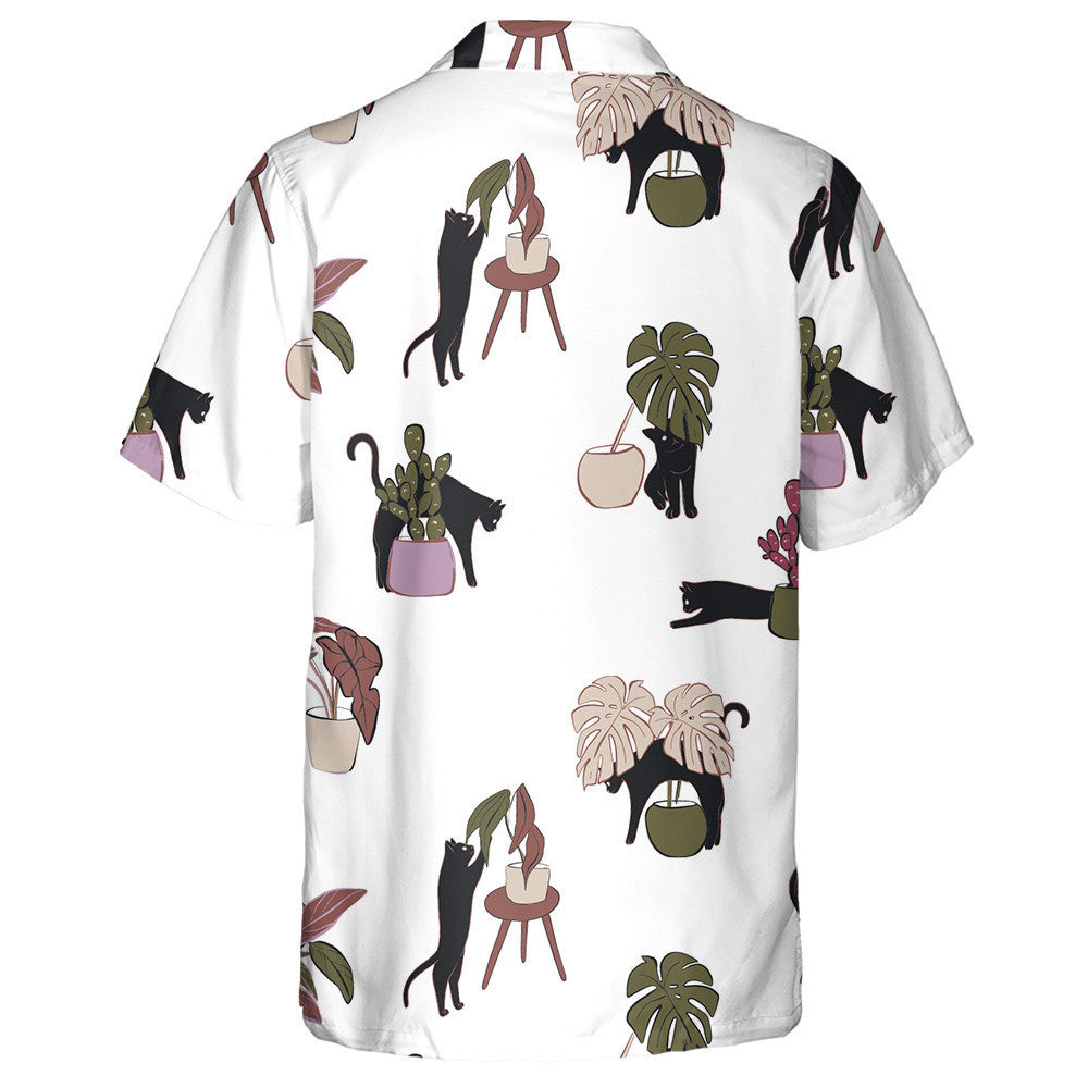 Hand Drawn Cat And House Plants Hawaiian Shirt, Hawaiian For Gift