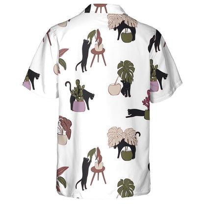 Hand Drawn Cat And House Plants Hawaiian Shirt, Hawaiian For Gift