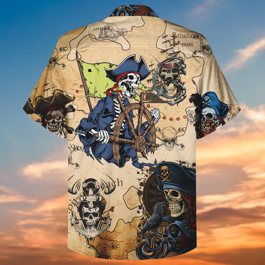 New Skull Pirate Awesome Background Design Hawaiian Shirt,Hawaiian Shirt Gift, Christmas Gift