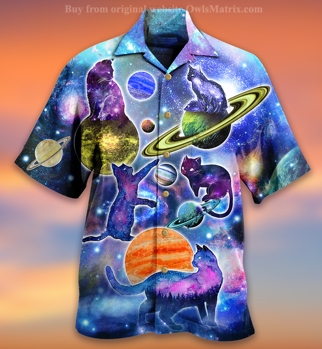 Cat Plays With Space - Hawaiian Shirt_Hawaiian Shirt Gift, Christmas Gift