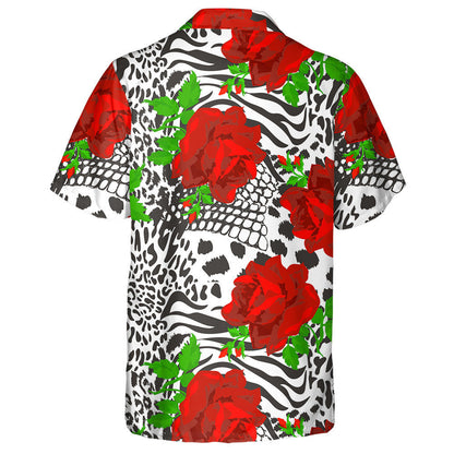 Mix Leopard Animal Skin And Red Roses Hawaiian Shirt, Hawaiian Shirt Gift, Christmas Gift