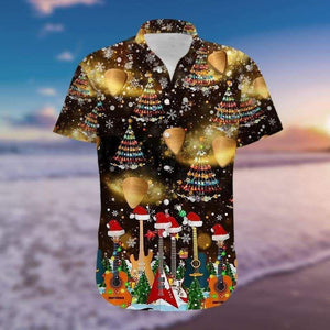 Into Music Guitar Christmas Tree Design Hawaiian Shirt, Hawaiian Shirt, Christmas Gift