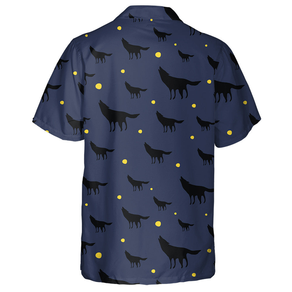 Black Wolf's Shape On Blue Background Hawaiian Shirt, Hawaiian For Gift