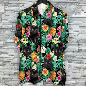 Aloha Exotic Pineapple With Black Cat Leaves Pattern Hawaiian Shirt, Hawaiian Shirt Gift, Christmas Gift