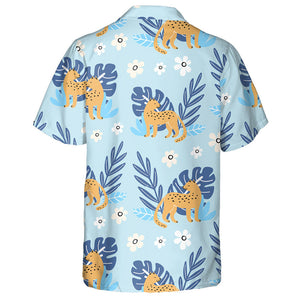 Wild Animals Cute Summer Leaves And Leopard Hawaiian Shirt, Hawaiian Shirt Gift, Christmas Gift