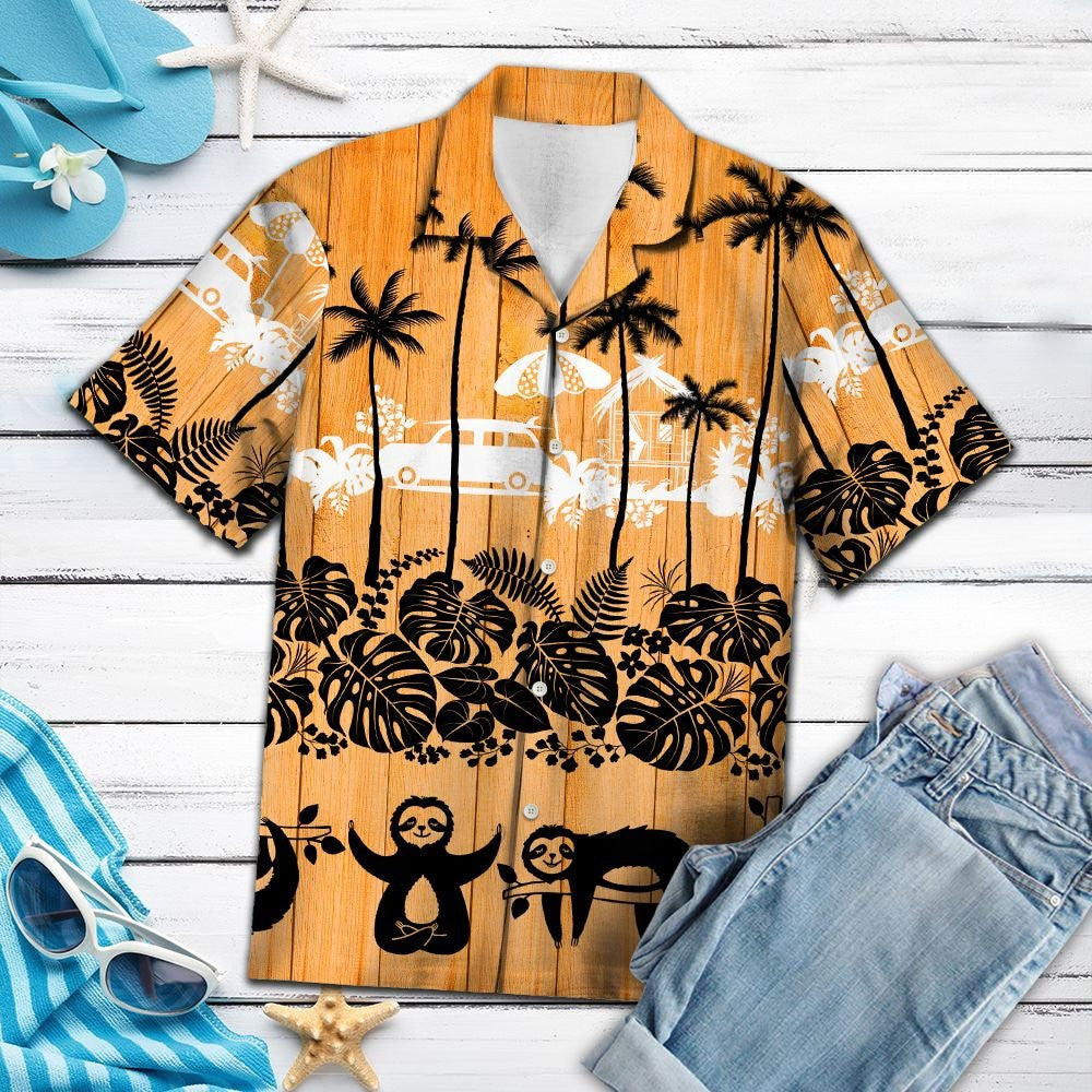 Sloth Palm Tree Sunset Lovers Pattern Hawaiian Shirt, Hawaiian Shirt Gift, Christmas Gift