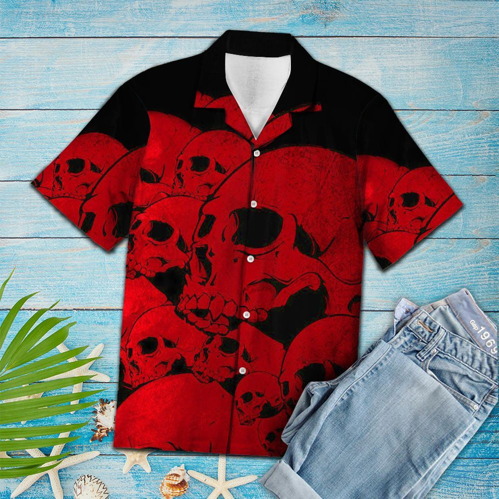 Red Skull In Black Design Hawaiian Shirt,Hawaiian Shirt Gift, Christmas Gift