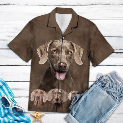 Cute Weimaraner Dog Portrait On Brown Background Hawaiian Shirt, Hawaiian Shirt Gift, Christmas Gift