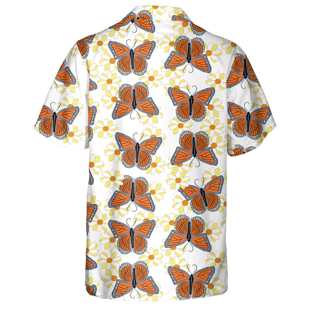 Pretty Theme Beautiful Orange Butterflies On Flower Hawaiian Shirt, Hawaiian Shirt Gift, Christmas Gift