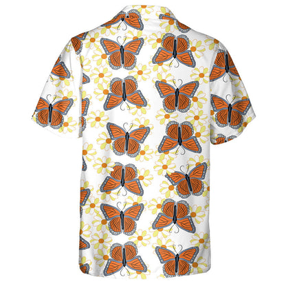 Pretty Theme Beautiful Orange Butterflies On Flower Hawaiian Shirt, Hawaiian Shirt Gift, Christmas Gift