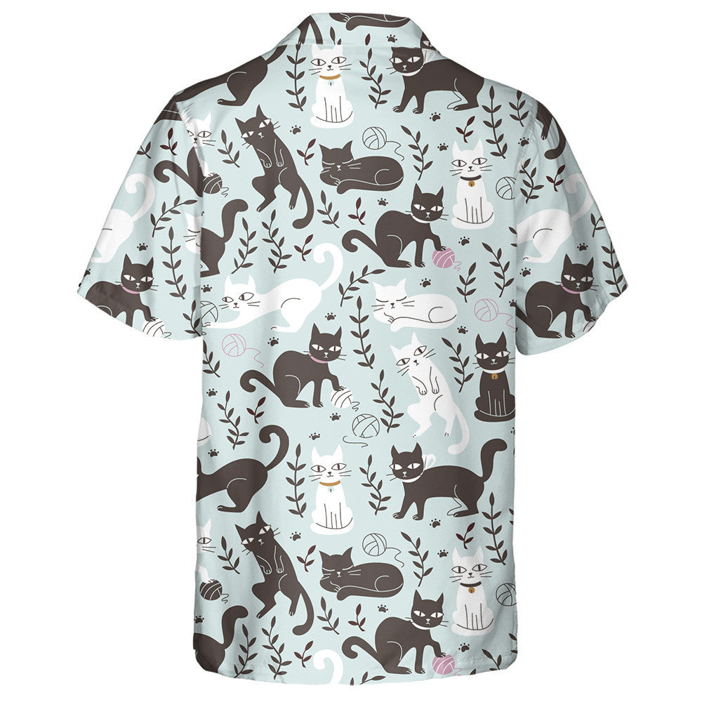 Black And White Cats In Doodle Style Hawaiian Shirt, Hawaiian Shirt Gift, Christmas Gift