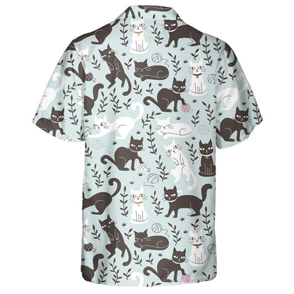 Black And White Cats In Doodle Style Hawaiian Shirt, Hawaiian Shirt Gift, Christmas Gift