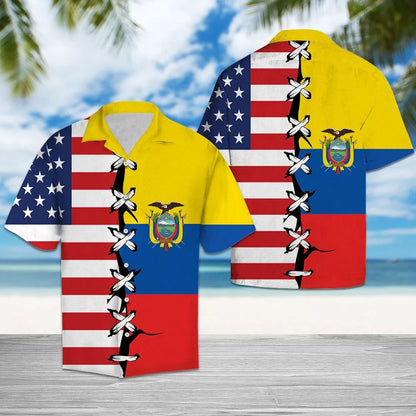 Ecuador Root With Amiercan Flag Hawaiian Shirt,Hawaiian Shirt Gift, Christmas Gift
