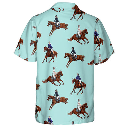 Bay Horses Running Horses And Riders Hawaiian Shirt, Hawaiian For Gift