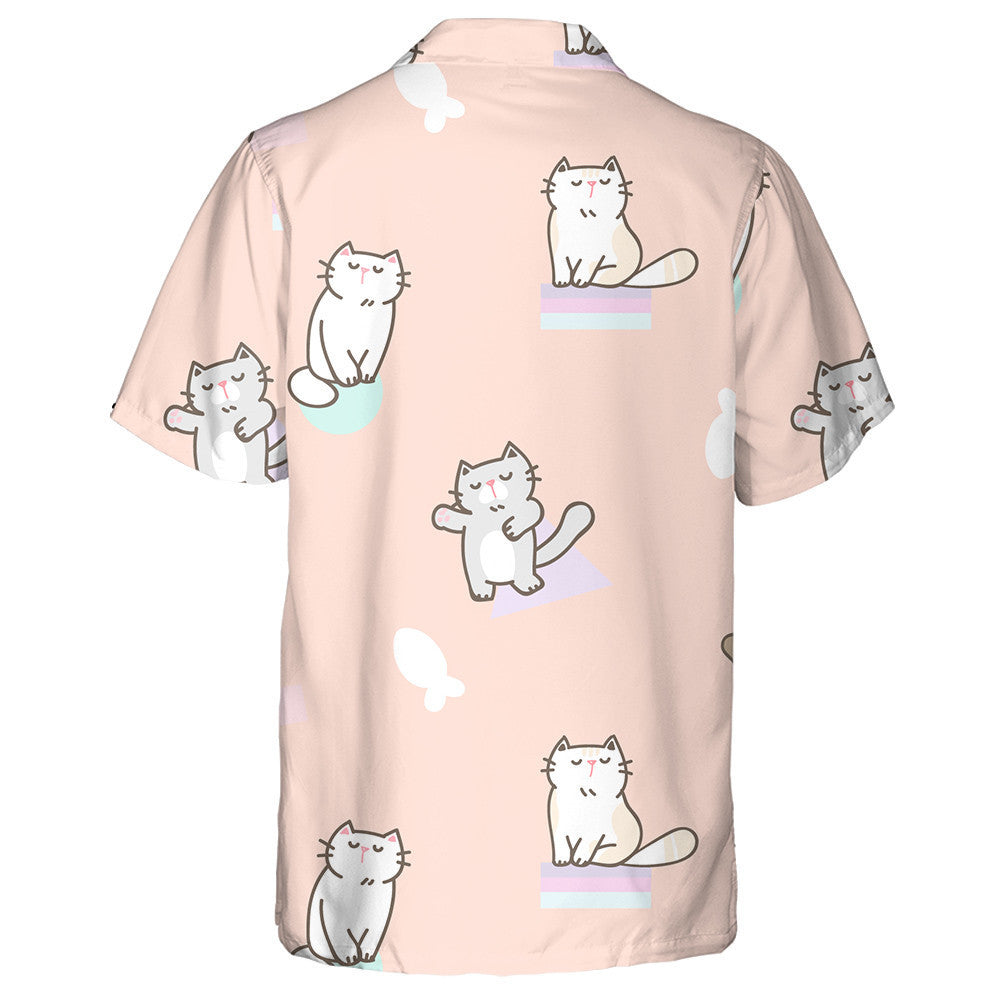 Cartoon Cat Design On Pastel Orange Background Hawaiian Shirt, Hawaiian Shirt Gift, Christmas Gift