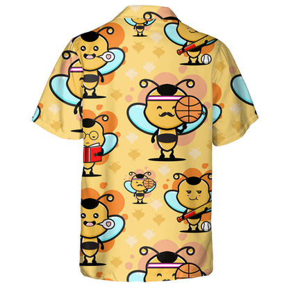 Watercolor Cute Bee Play Baseball And Basketball Hawaiian Shirt, Hawaiian Shirt Gift, Christmas Gift